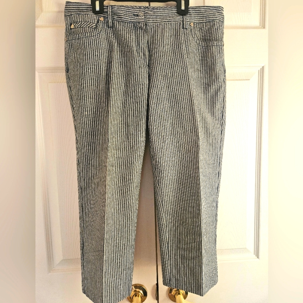 Cotton cropped pants, stripped,  size 10